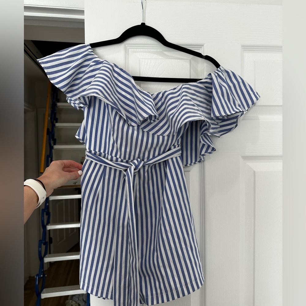 Striped off the shoulder romper